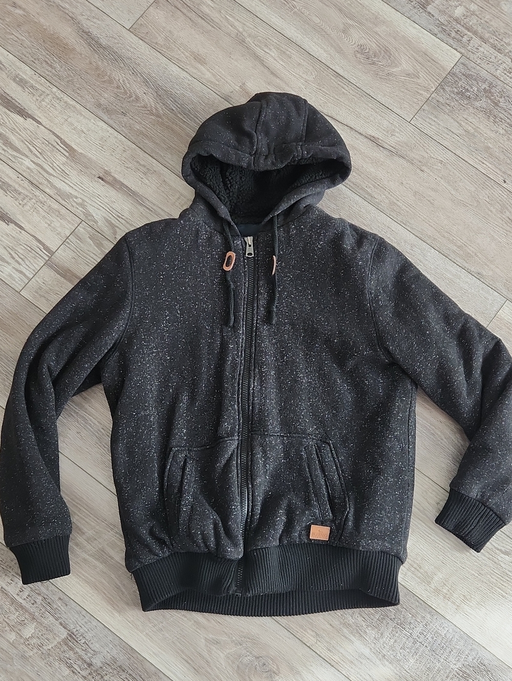 Buffalo David Bitton Men's Black Speckled Hooded Zip Sweater Jacket